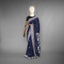 Navy Blue Cotton Jamdani Saree - White Floral Motifs & Woven Border