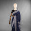 Navy Blue Cotton Jamdani Saree - White Floral Motifs & Woven Border