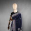Navy Blue Cotton Jamdani Saree - White Floral Motifs & Woven Border