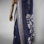 Navy Blue Cotton Jamdani Saree - White Floral Motifs & Woven Border