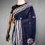 Navy Blue Cotton Jamdani Saree - White Floral Motifs & Woven Border