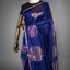 Midnight Blue Matka Silk Jamdani Saree - Gold Floral Motifs & Zari Border