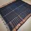 Ratnabali Charcoal Black Tussar Matka Banarasi Saree -Antique Copper Zari Border