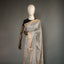 Ratnabali Silver Grey Tussar Matka Banarasi Saree - Antique Rose-Gold Zari Border