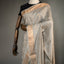 Ratnabali Silver Grey Tussar Matka Banarasi Saree - Antique Rose-Gold Zari Border