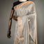 Ratnabali Silver Grey Tussar Matka Banarasi Saree - Antique Rose-Gold Zari Border