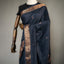 Ratnabali Charcoal Black Tussar Matka Banarasi Saree -Antique Copper Zari Border