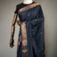 Ratnabali Charcoal Black Tussar Matka Banarasi Saree -Antique Copper Zari Border