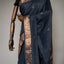 Ratnabali Charcoal Black Tussar Matka Banarasi Saree -Antique Copper Zari Border