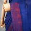 Matka Jamdani Saree – Royal Indigo Blue with Handwoven Crimson Red Striped Borders &amp; Floral Jamdani Pallu