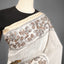 Kantha Vriksha Linen Saree – Ivory White Pure Linen Kantha Stitch Saree with Botanical Foliage Embroidery