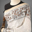 Kantha Vriksha Linen Saree – Ivory White Pure Linen Kantha Stitch Saree with Botanical Foliage Embroidery