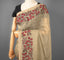 Kantha Vriksha Linen Saree – Muted Sage Grey with Hand-Embroidered Rose &amp; Black Floral Jaal