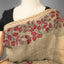 Kantha Vriksha Linen Saree – Muted Sage Grey with Hand-Embroidered Rose &amp; Black Floral Jaal