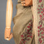 Kantha Vriksha Linen Saree – Muted Sage Grey with Hand-Embroidered Rose &amp; Black Floral Jaal