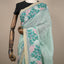 Kantha Vriksha Linen Saree – Seafoam Mint with Hand-Embroidered Botanical Fauna Flora