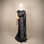 Kantha Vriksha Linen Saree – Midnight Black with Hand-Embroidered Magenta &amp; Sage Botanical Flora