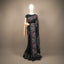 Kantha Vriksha Linen Saree – Midnight Black with Hand-Embroidered Magenta &amp; Sage Botanical Flora