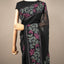 Kantha Vriksha Linen Saree – Midnight Black with Hand-Embroidered Magenta &amp; Sage Botanical Flora