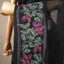 Kantha Vriksha Linen Saree – Midnight Black with Hand-Embroidered Magenta &amp; Sage Botanical Flora