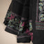 Kantha Vriksha Linen Saree – Midnight Black with Hand-Embroidered Magenta &amp; Sage Botanical Flora