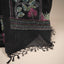Kantha Vriksha Linen Saree – Midnight Black with Hand-Embroidered Magenta &amp; Sage Botanical Flora
