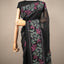 Kantha Vriksha Linen Saree – Midnight Black with Hand-Embroidered Magenta &amp; Sage Botanical Flora