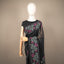 Kantha Vriksha Linen Saree – Midnight Black with Hand-Embroidered Magenta &amp; Sage Botanical Flora