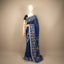 Kantha Vriksha Linen Saree – Indigo Blue with Hand-Embroidered Marigold &amp; Foliage Jaal