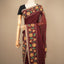 Kantha Vriksha Linen Saree – Deep Maroon with Hand-Embroidered Marigold Blossoms &amp; Foliage