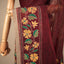 Kantha Vriksha Linen Saree – Deep Maroon with Hand-Embroidered Marigold Blossoms &amp; Foliage