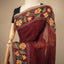 Kantha Vriksha Linen Saree – Deep Maroon with Hand-Embroidered Marigold Blossoms &amp; Foliage