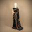 Kantha Vriksha Linen Saree – Midnight Black with Hand-Embroidered Marigold Flora &amp; Avian Motifs