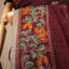 Kantha Vriksha Linen Saree – Deep Plum Maroon with Hand-Embroidered Marigold &amp; Vine Needlework