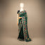 Kantha Vriksha Linen Saree – Forest Green with Hand-Embroidered Hibiscus &amp; Floral Vine Border