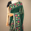 Kantha Vriksha Linen Saree – Forest Green with Hand-Embroidered Hibiscus &amp; Floral Vine Border