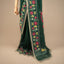 Kantha Vriksha Linen Saree – Forest Green with Hand-Embroidered Hibiscus &amp; Floral Vine Border