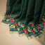 Kantha Vriksha Linen Saree – Forest Green with Hand-Embroidered Hibiscus &amp; Floral Vine Border