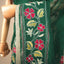 Kantha Vriksha Linen Saree – Forest Green with Hand-Embroidered Hibiscus &amp; Floral Vine Border