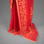 Kantha Vriksha Linen Saree – Scarlet Crimson with Hand-Embroidered Gold &amp; Ecru Botanical Jaal