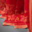 Kantha Vriksha Linen Saree – Scarlet Crimson with Hand-Embroidered Gold &amp; Ecru Botanical Jaal