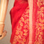Kantha Vriksha Linen Saree – Scarlet Crimson with Hand-Embroidered Gold &amp; Ecru Botanical Jaal