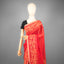 Kantha Vriksha Linen Saree – Scarlet Crimson with Hand-Embroidered Gold &amp; Ecru Botanical Jaal