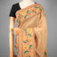 Kantha Vriksha Linen Saree – Camel Beige with Hand-Embroidered Marigold Blooms &amp; Verdant Foliage