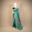 Kantha Vriksha Linen Saree – Peacock Teal with Hand-Embroidered Marigold Blossoms &amp; Lilac Foliage