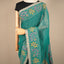 Kantha Vriksha Linen Saree – Peacock Teal with Hand-Embroidered Marigold Blossoms &amp; Lilac Foliage