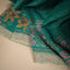 Kantha Vriksha Linen Saree – Peacock Teal with Hand-Embroidered Marigold Blossoms &amp; Lilac Foliage