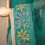 Kantha Vriksha Linen Saree – Peacock Teal with Hand-Embroidered Marigold Blossoms &amp; Lilac Foliage