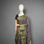 Chanderi Silk Saree — Charcoal Smoke Grey with Rich Emerald Green & Gold Zari Brocade Border