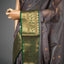 Chanderi Silk Saree — Charcoal Smoke Grey with Rich Emerald Green & Gold Zari Brocade Border